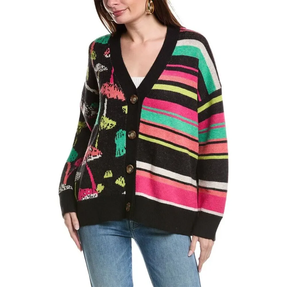 FARM Rio Mushroom Stripes Wool-Blend Cardigan